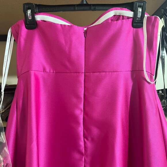Alfred Sung Strapless Ruffle High-Low Satin Gown Size 8R in THINK PINK - Picture 5 of 12